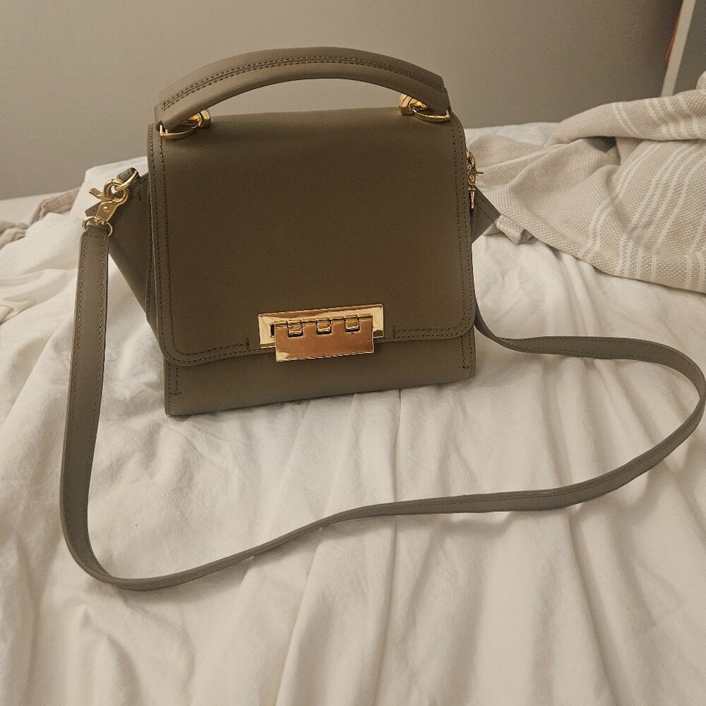 Zac Posen Womens Eartha Leather satchel shoulder hand bag beige/camel